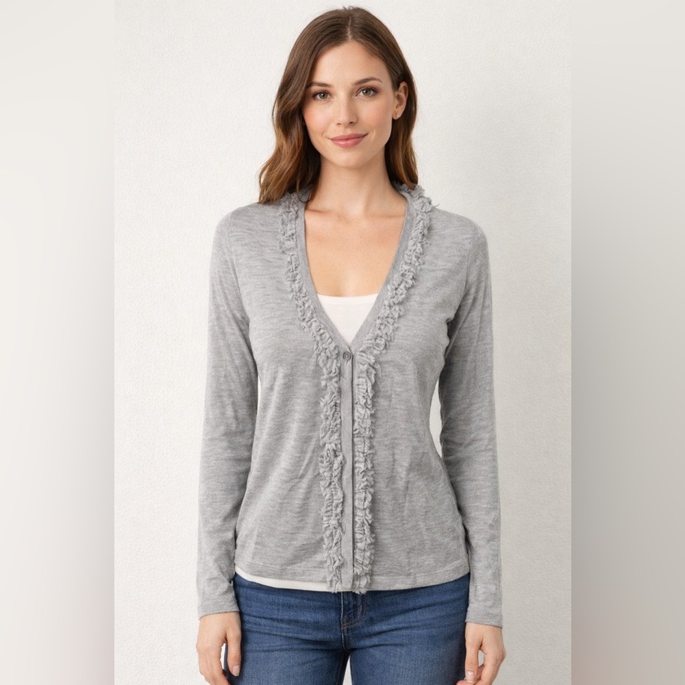 Elie Tahari 100% merino wool Knit Sweater with fringe details